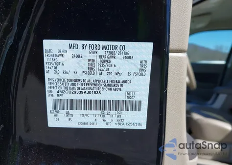 2009 Mercury Mariner Hybrid z USA, uszkodzony, nr VIN 4M2CU29339KJ01538